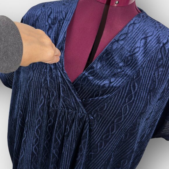 Vanity Fair One Size Blue Velour Caftan Long Kimono Sleeve V Neck Textured Maxi - Picture 6 of 8